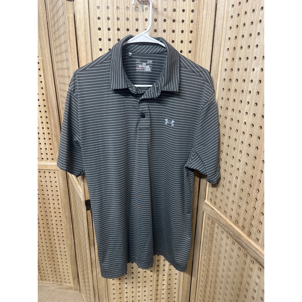 Under Armour Mens HeatGear Striped Polo Shirt Grey White Large